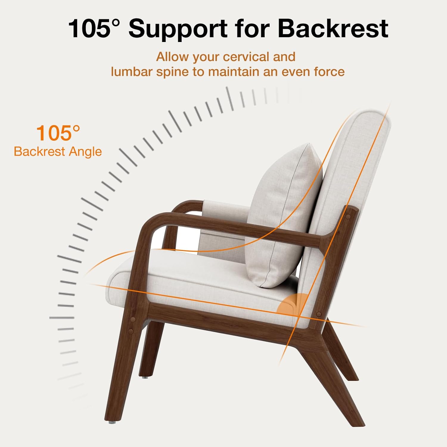 HOMMPA Mid-Century Modern Accent Chair Set of 2, Comfy Reading Armchair with Solid Wood Frame & Lumbar Pillow, Upholstered Linen Lounge Chair with Side Pocket for Living Room, Bedroom,Balcony(Beige)