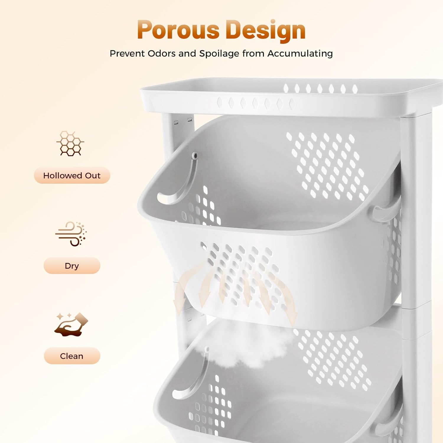 3-Tier Rolling Laundry Basket Organizer Sorter with Wheels, Vertical Removable Dirty Clothes Laundry Hamper Cart for Laundry Room Organization Dorm, Closet, Bathroom