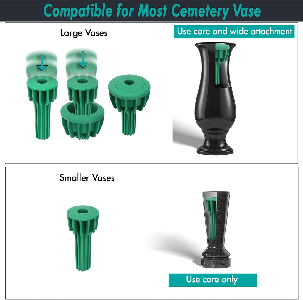 Cemetery Vase Rubber Inserts, Silicone Secure Flowers Holder for Headstone 2 Packs, Green