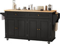 67 Kitchen Island Cart with Drop Leaf Breakfast Bar, Rolling Mobile Kitchen Island Table on Wheels with Storage Cabinet, Drawer, Spice/Towel Rack, Black