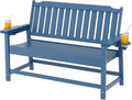 Outdoor Bench with Cup Holder Weatherproof HDPE Fade Resistant Garden Bench 660 lbs Bearing 2-Seat Front Porch Furniture for Patio, Backyard (Blue)