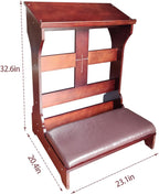 Wooden Prayer Bench Kneeler with Padded Cushion & Slanted Desktop Bible Shelf, Devotional Kneeling Table for Church & Meditation, 23”x20”x32”