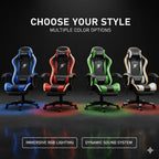 Gaming Chair with RGB LED Lights, Footrest, Lumbar Support & Headrest - High Back Reclining Swivel Computer Chair with Canopy (Blue)