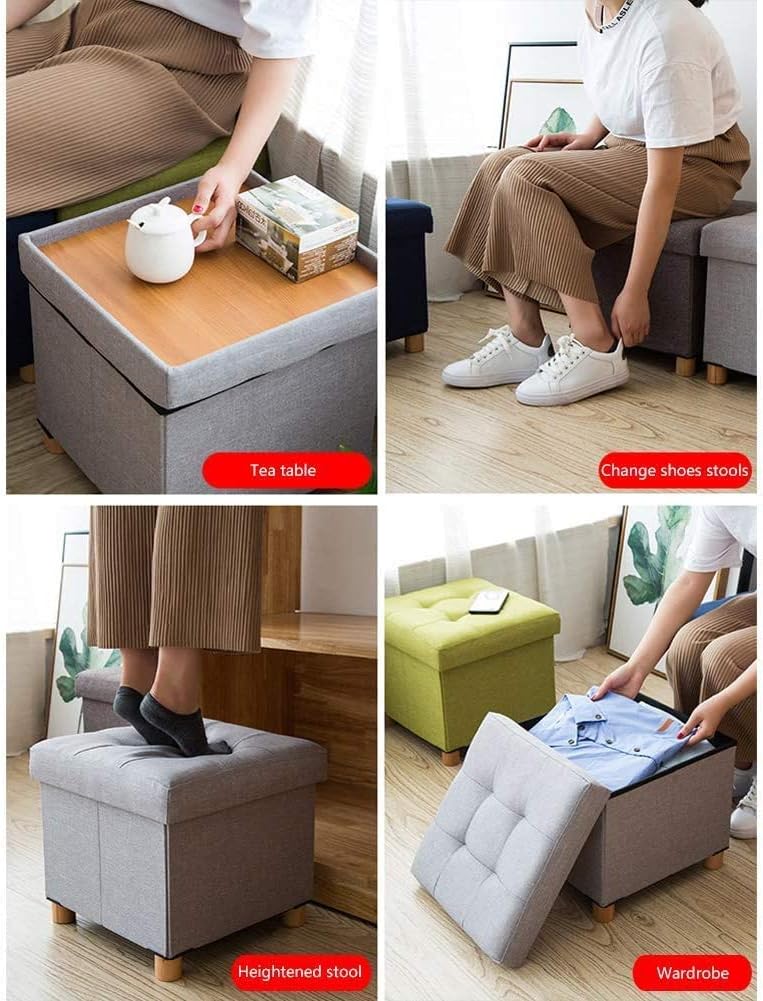 BABYCE Footstool Sofa Stool Storge Ottoman Cube,Comfort Foldable Foot Rest Upholstered Padded Stool Seat Toy Chest Coffee Table with Linen Lid Space Saving-Brown 15x15x14in