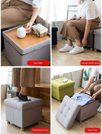 BABYCE Footstool Sofa Stool Storge Ottoman Cube,Comfort Foldable Foot Rest Upholstered Padded Stool Seat Toy Chest Coffee Table with Linen Lid Space Saving-Brown 15x15x14in