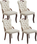 Shenyon Beige Velvet Dining Chairs Set of 4，Modern Upholstered Dining Room Chairs with Tufted Back and Wood Accents, Curved Solid Wood Legs & Nailhead Trim, Sillas De Comedor Modernas 4