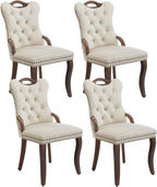 Shenyon Beige Velvet Dining Chairs Set of 4，Modern Upholstered Dining Room Chairs with Tufted Back and Wood Accents, Curved Solid Wood Legs & Nailhead Trim, Sillas De Comedor Modernas 4