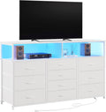 Unionly 55" W 10 Drawers Dresser with LED,Dresser tv Stand for Bedroom | TV stand dresser with LED light,charging station for 55,65 inch TV,Fabric Drawers Dresser with Open shelves for living room