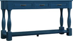 Merax Console Table with 4 Drawers, Retro Entryway Table with Open Storage Shelf for Entryway, Wood Side Table with Thick Legs for Living Room Bedroom, Navy Blue