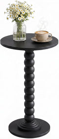 Round Side Table for Small Spaces, Modern Pedestal End Table with Solid Wood Spindle Leg, Small Drink Table Accent Nightstand for Living Room, Bedroom, Sofa Side, Apartment & Office, Black