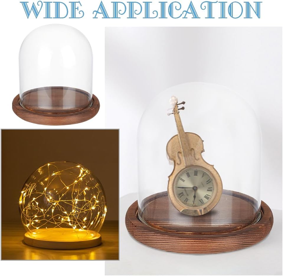 BENECREAT 5.5x5inch Eternal Transparent Flower Glass Cover, Cloche Dome Micro Landscape with Solid Wood Base for DIY Flower Craft, Wedding Decorations