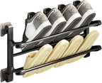Wall-Mounted Easy Fold Shoe Rack with Adhesive Suspension: Space-Saving & Quick-Install for Home Use (19.68in), Black, WFJShoeOrganizerforCloset6