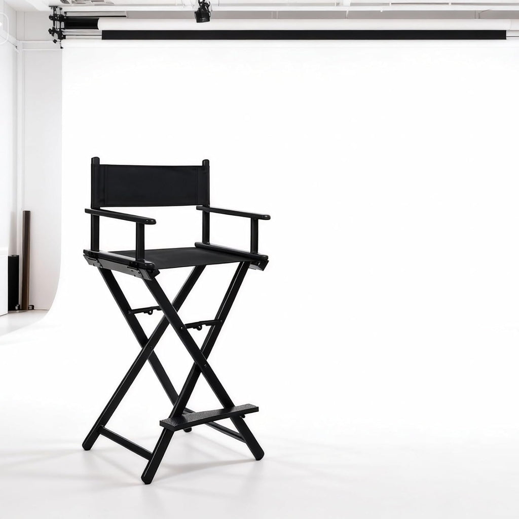 30'' Aluminum Tall Directors Chair, Portable Makeup Chair for Makeup Artist, Makeup Chair Teachers Chair Only 10.15LB, Black