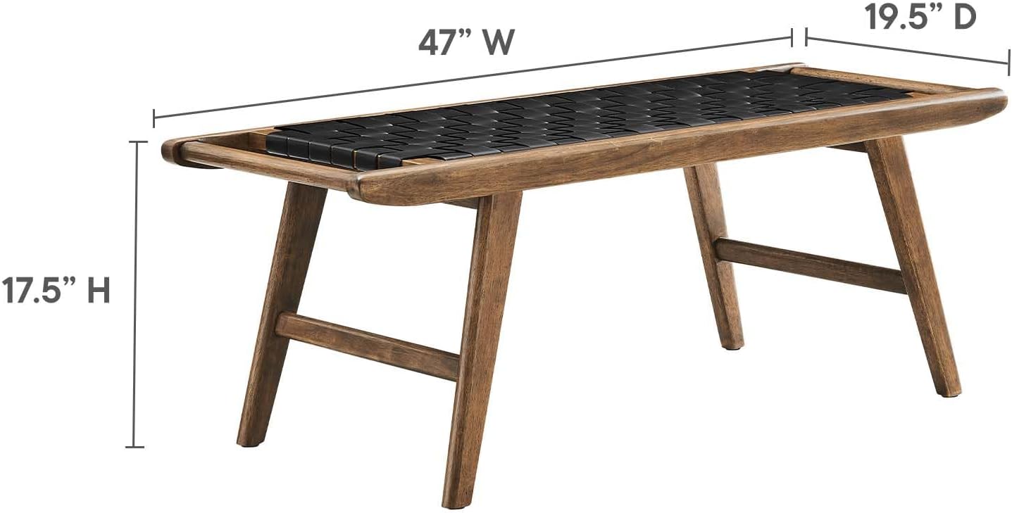 Modway Saoirse 47" Faux Leather Wood Bench in Walnut Black