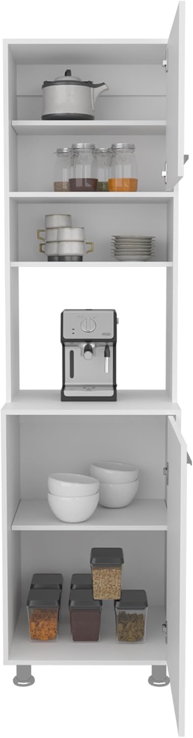 21.4" D*19.7" W*78.7" H Corner Kitchen Pantry with 3 Shelves, 2 Single Doors, Sliver Legs, Rectangular Storage Cabinet, Modern Minimalist, for Living Room, Dining Room, White