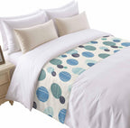Abstract Geometric Bed Runner Bedding Decorative Scarf for Fits Cal King Bed, Farmhouse Vintage Polka Dot Teal Blue Luxury Fine Print Foot Throw with Satin for Hotels Homes, Guest Rooms, 102" x 20"