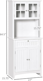 Elegant Buffet with Hutch, Kitchen Pantry Storage Cabinet with Framed Glass Door Drawer and Microwave Space, White,15.8 * 27 * 64.5