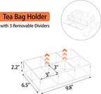 Tasybox Acrylic Tea Bag Organizer, Clear Tea Bag Holder, Drawer Organizer | Tea Bag Holder with Removable Dividers, 6 Slot Tea Organizers and Storage for Countertop, Drawer, Pantry, Kitchen, Cabinet