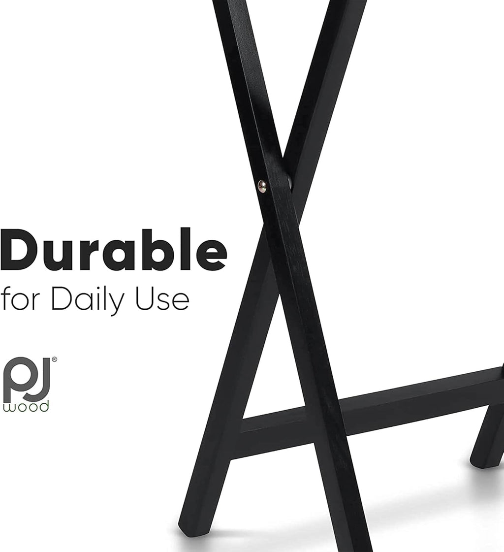 PJ Wood 2-Pack Folding TV Tray Set, Black - Collapsible Portable Snack Serving Tables, Home Furniture for Living Room, Bedroom, and Kitchen