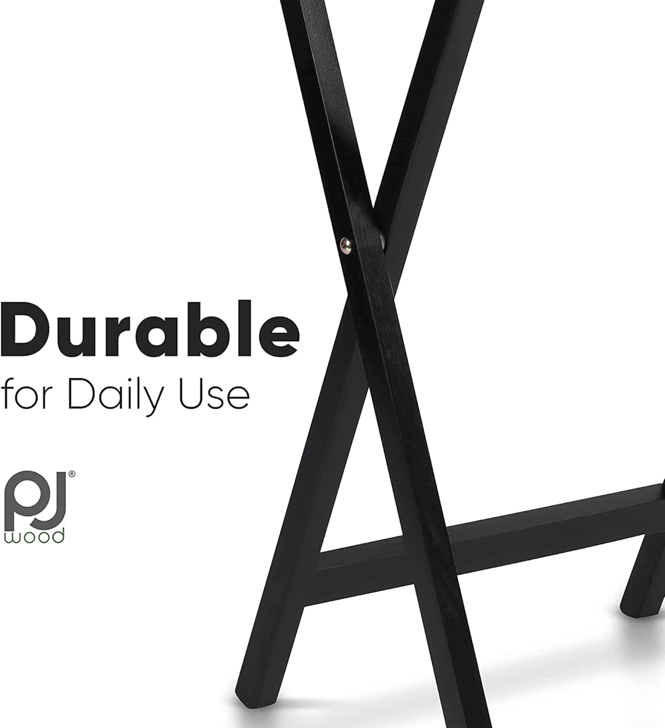 PJ Wood 2-Pack Folding TV Tray Set, Black - Collapsible Portable Snack Serving Tables, Home Furniture for Living Room, Bedroom, and Kitchen