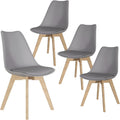 SHGJ&SOFT Modern Dining Chair Set of 4, PU Leather Kitchen Chair with high Back, Tulip Chair with Solid Wood Legs with Cushion and Back Cushion for Living Room Bedroom Dining Room (Gray, 4 PC)