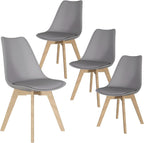 SHGJ&SOFT Modern Dining Chair Set of 4, PU Leather Kitchen Chair with high Back, Tulip Chair with Solid Wood Legs with Cushion and Back Cushion for Living Room Bedroom Dining Room (Gray, 4 PC)