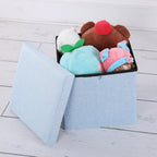 Garneck Folding Cloth Storage Stool Sky-Blue Multifunctional Footstool with High Bearing Capacity and Household Sundries Organizer for Playroom Nursery Closet Seating and Storage