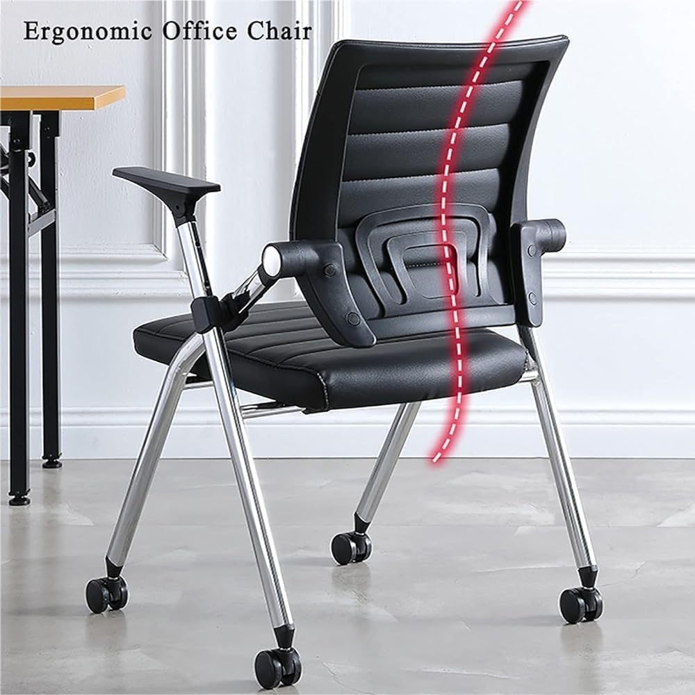 Folding Ergonomic Office Chair with Wheels and Padded Leather Seat