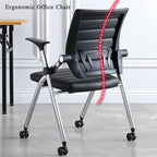 Folding Ergonomic Office Chair with Wheels and Padded Leather Seat