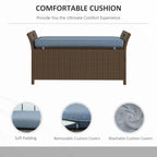 Patio Wicker Storage Bench with PE Rattan & Durable Aluminum Frame for Poolside, Lawn, Outdoor Rectangle Garden Storage Box with Handles and Cushion for Garden, Balcony, Living Room