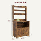 GarveeLife Farmhouse Bakers Rack with Power Outlets, 63 Inch Microwave Stand with Cabinet and Storage Shelves, Kitchen Coffee Bar Station with USB Ports and Hutch, Cabinet for Spices Dishes Pots