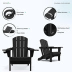 SERWALL Folding Adirondack Chairs with Dual Cup Holder, HDPE Adirondack Chairs Set of 4, Plastic Outdoor Chairs,Black