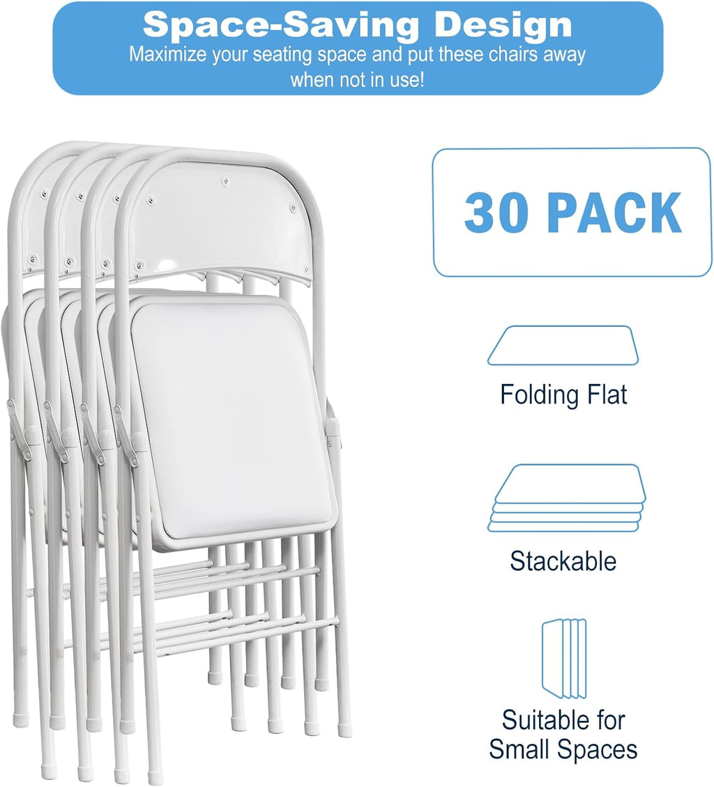 White Folding Chairs 10 Pack, Back Padded Folding Chairs with Cushion, Steel Frame, Portable Stackable Commercial Seat, Chairs for Party Events Office Birtydayt Wedding Indoor Outdoor