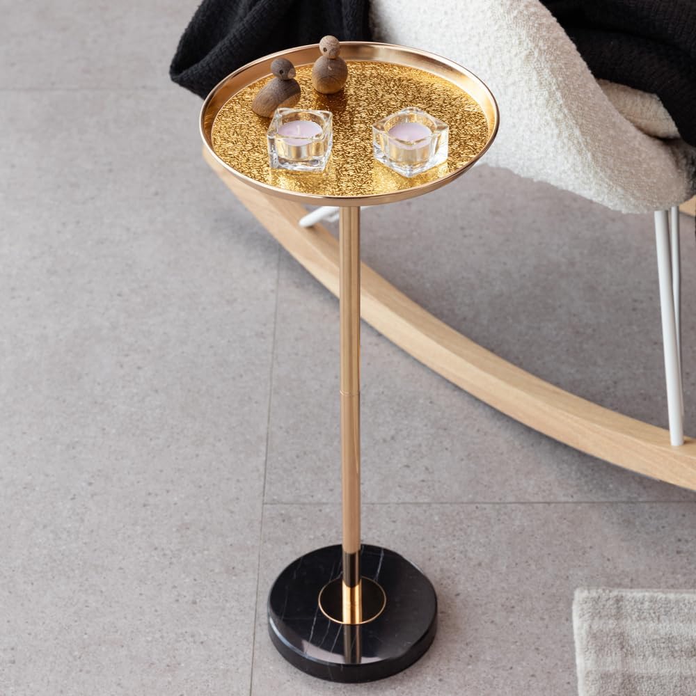 Saiveina Adjustable Side Table, Small Tea Martini Table, Gold, Natural Marble Decorative Pedestal End Table for Display and Storage
