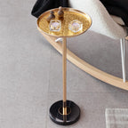 Saiveina Adjustable Side Table, Small Tea Martini Table, Gold, Natural Marble Decorative Pedestal End Table for Display and Storage