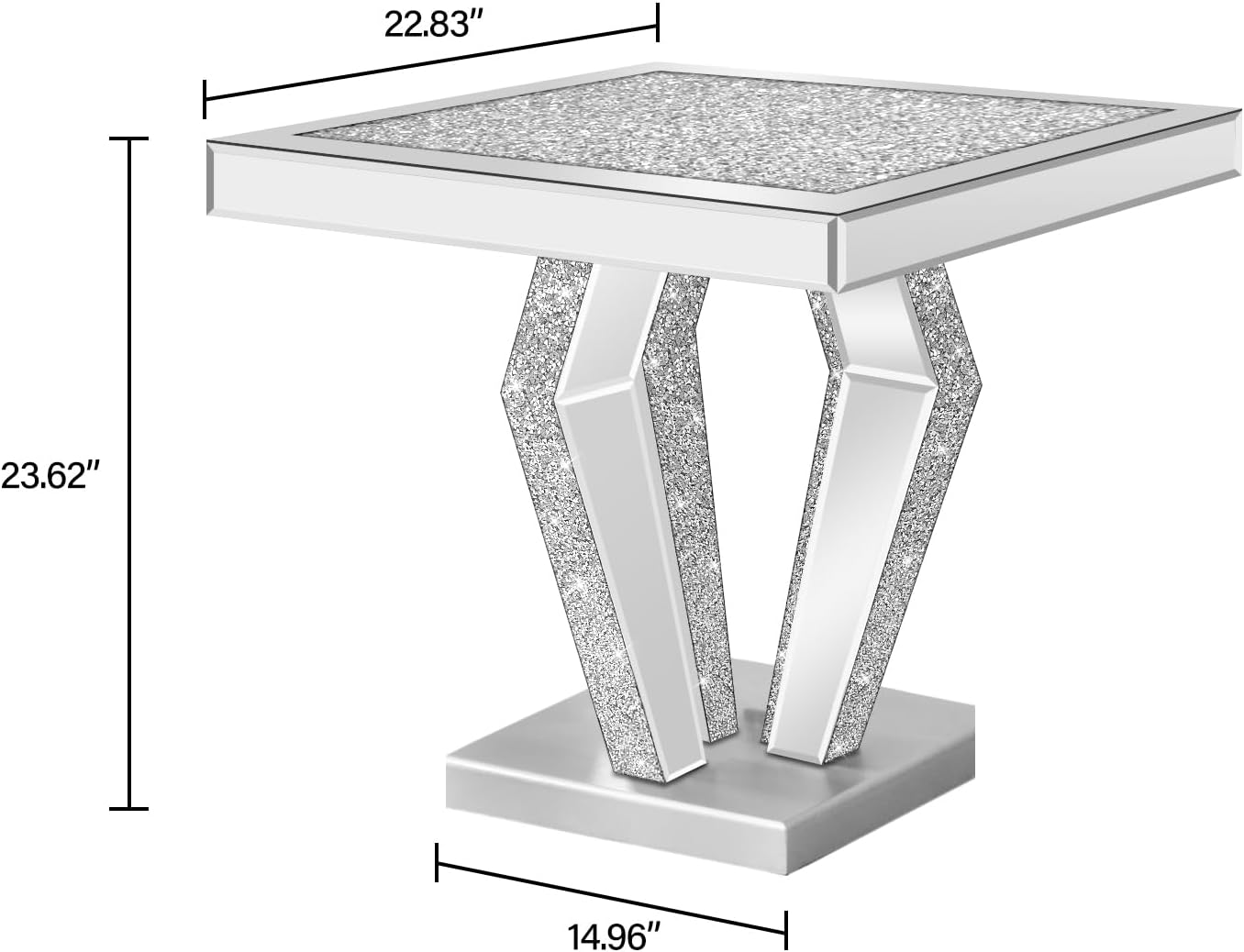 Silver Mirrored End Table with Crystal Inlay, Modern Side Table Accent Table, Square Small Coffee Table for Living Room, Bedroom 23" D x 23" W x 24" H