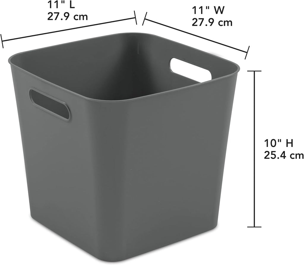 (3 pack) Cube Gray Plastic Storage Bin, 11 in x 10 in
