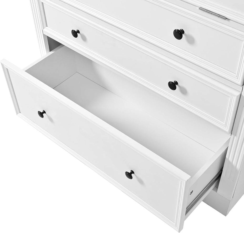 Merax 78'' Extra-Tall Kitchen Pantry Storage Cabinet, Freestanding Multifunctional Cupboard with 3 Drawers & 2 Adjustable Shelves & Power Outlet & Drop-Down Surface, for Dining and Living Room, White