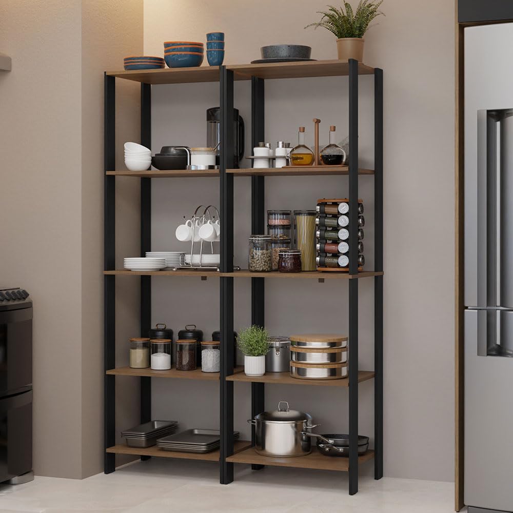 Madesa Kitchen Pantry Storage Rack with 10 Open Shelves 47" L Multiuse Modular Cabinet for Kitchen Organization - Black/Brown