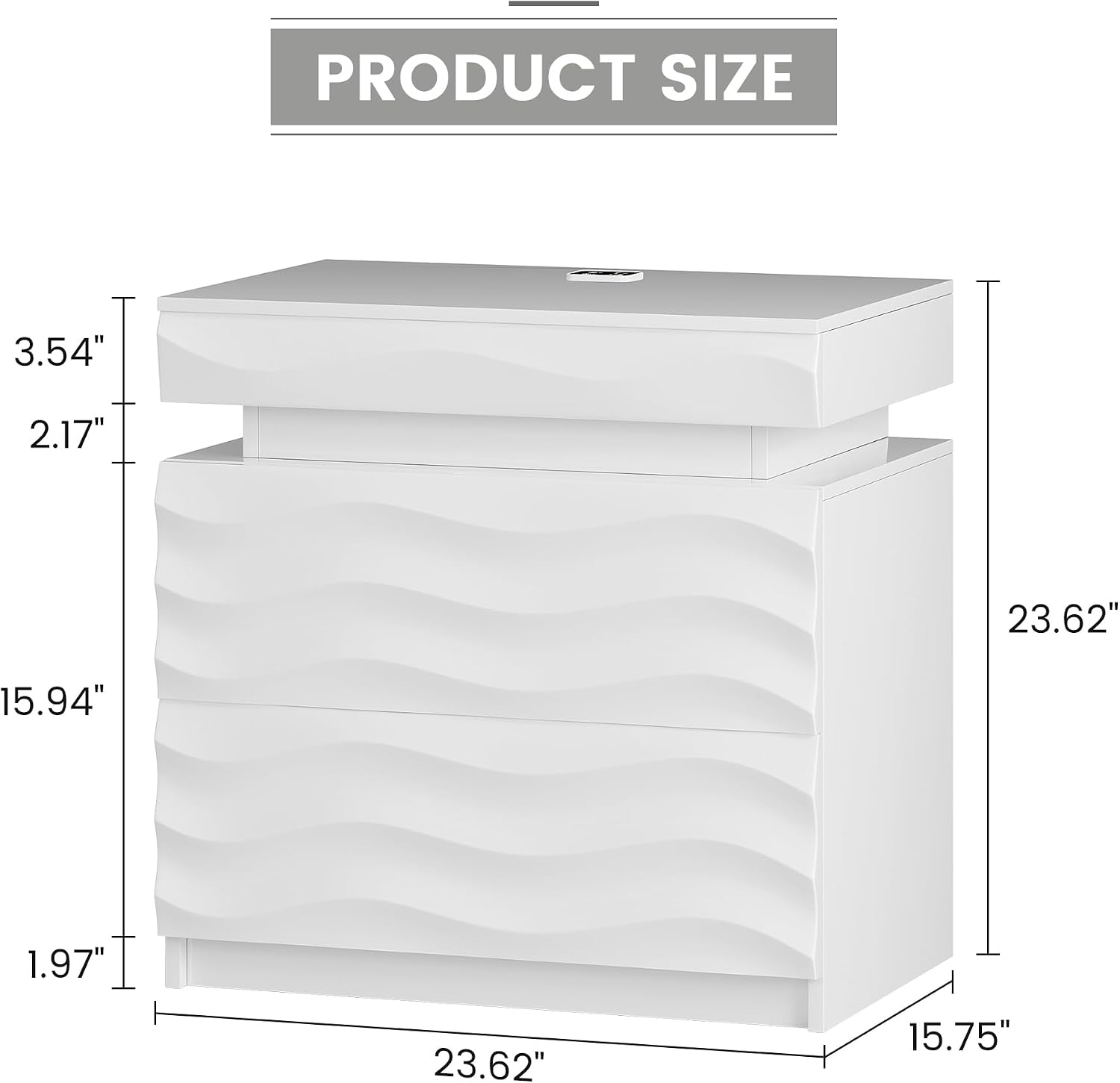 Night Stand with Gun Drawer - 23.6" Extra Wide LED 2 - Drawer Nightstand with Hidden Storage Human Sensor Light - Charging Bedside End Table with USB & Type-C Port for Bedroom, White
