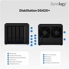 Synology Black DS420+ 4-Bay NAS Enclosure, 2-Core 2.0GHz, 2GB RAM, Metal, No HDD, Compatible with Desktop
