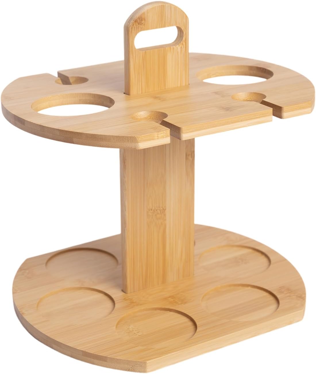 Bamboo Wine Rack with Glass Holder, Portable Small Wine Bottle Stand for 2 Bottles & 4 Glasses, Tabletop Countertop Storage for Bar, Kitchen, Gift for Wine Lovers