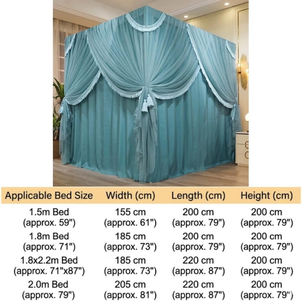 4 Corner Post Bed Canopy, Double Layer Mosquito Net, 4 Opening Bed Drape, Luxurious Canopy Bed Curtain for Adults, Bedroom Decor(Green,59.1 x 78.7 in)