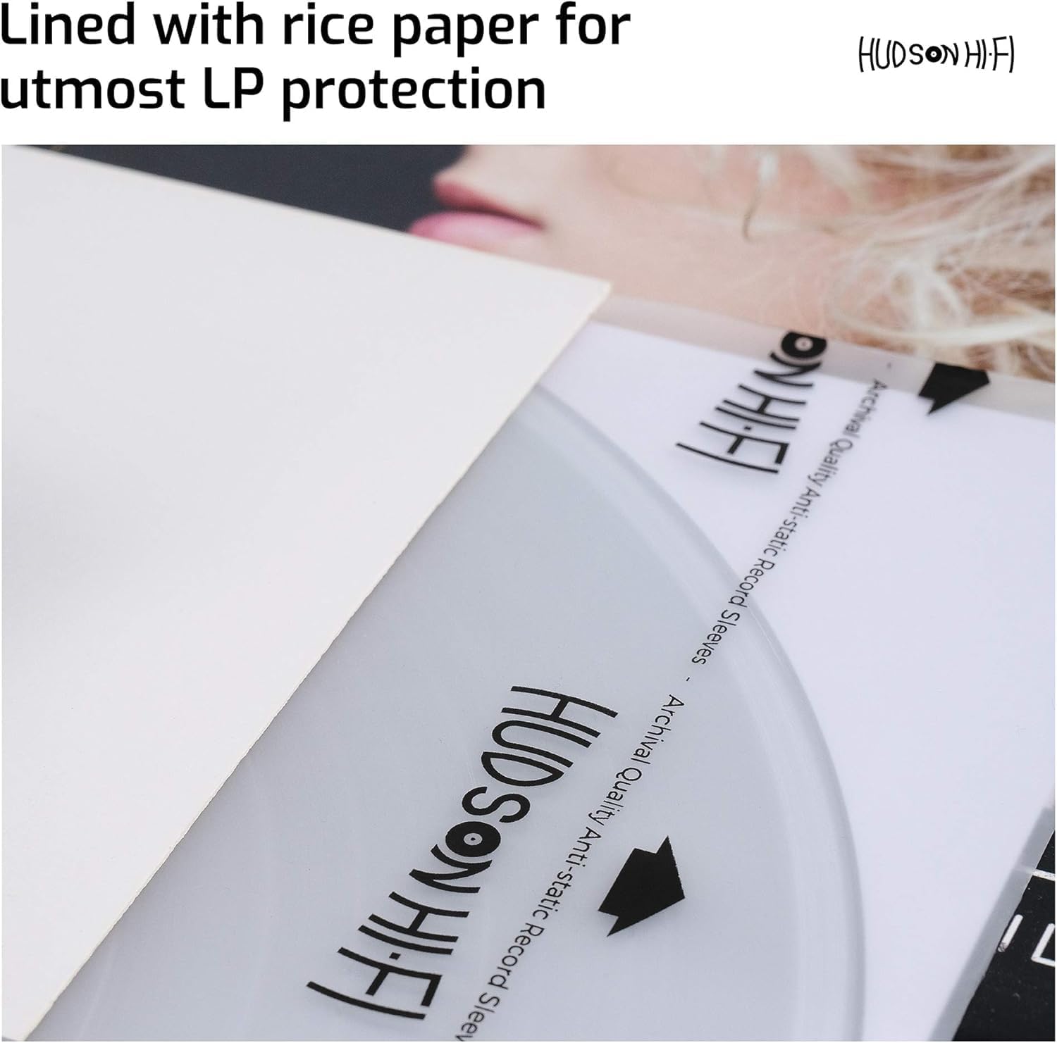Hudson Hi-Fi Anti-Static Vinyl Record Sleeves - Durable Clear Disc Sleeves- Protect Your LP Albums from Scratches, Dust & Dirt - Acid-Free Rice Paper Disc Covers, 50x Inner Sleeves