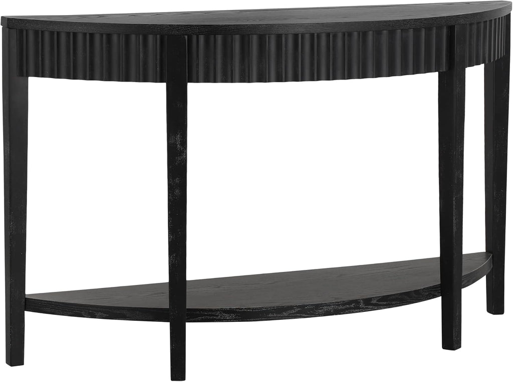 55'' Elegant Half Moon Entryway Table with Wood Veneer and Open Shelf A Refined Accent for Hallways or Foyers