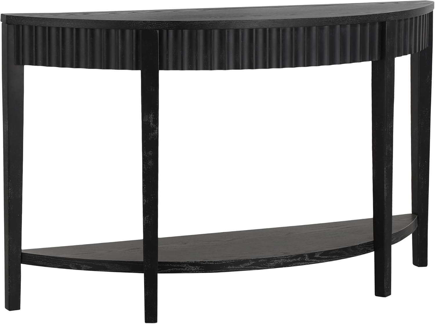 55'' Elegant Half Moon Entryway Table with Wood Veneer and Open Shelf A Refined Accent for Hallways or Foyers