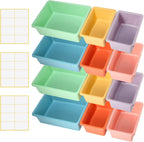 Zonon 12 Pcs Plastic Cubby Bins Office Storage Container Storage Bins Plastic Organization with 1 Pack Self Adhesive Label for Library Office Home Nursery(Pastel)