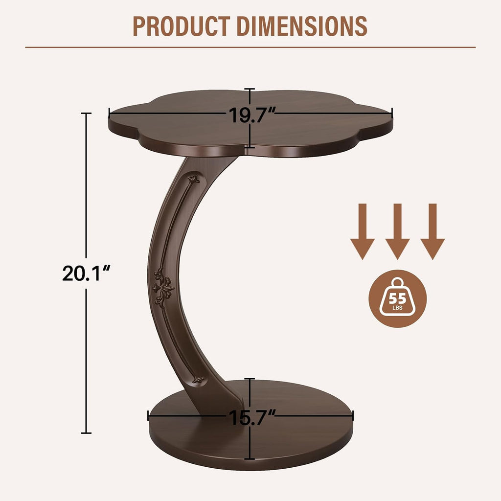 Uniclinens C-Shaped Solid Wood Round End Table - Side Table for Couch, Sofa Tables Slide Under Couch for Living Room, Small Nightstand for Small Space, Dark Walnut