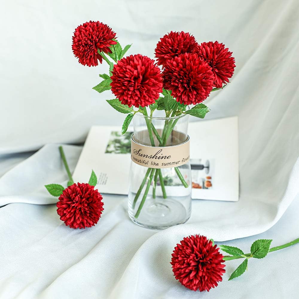 Floweroyal 12pcs Artificial Chrysanthemum Ball Flowers Silk Hydrangea Bridal Wedding Bouquet for Home Garden Party Office Coffee House Decoration