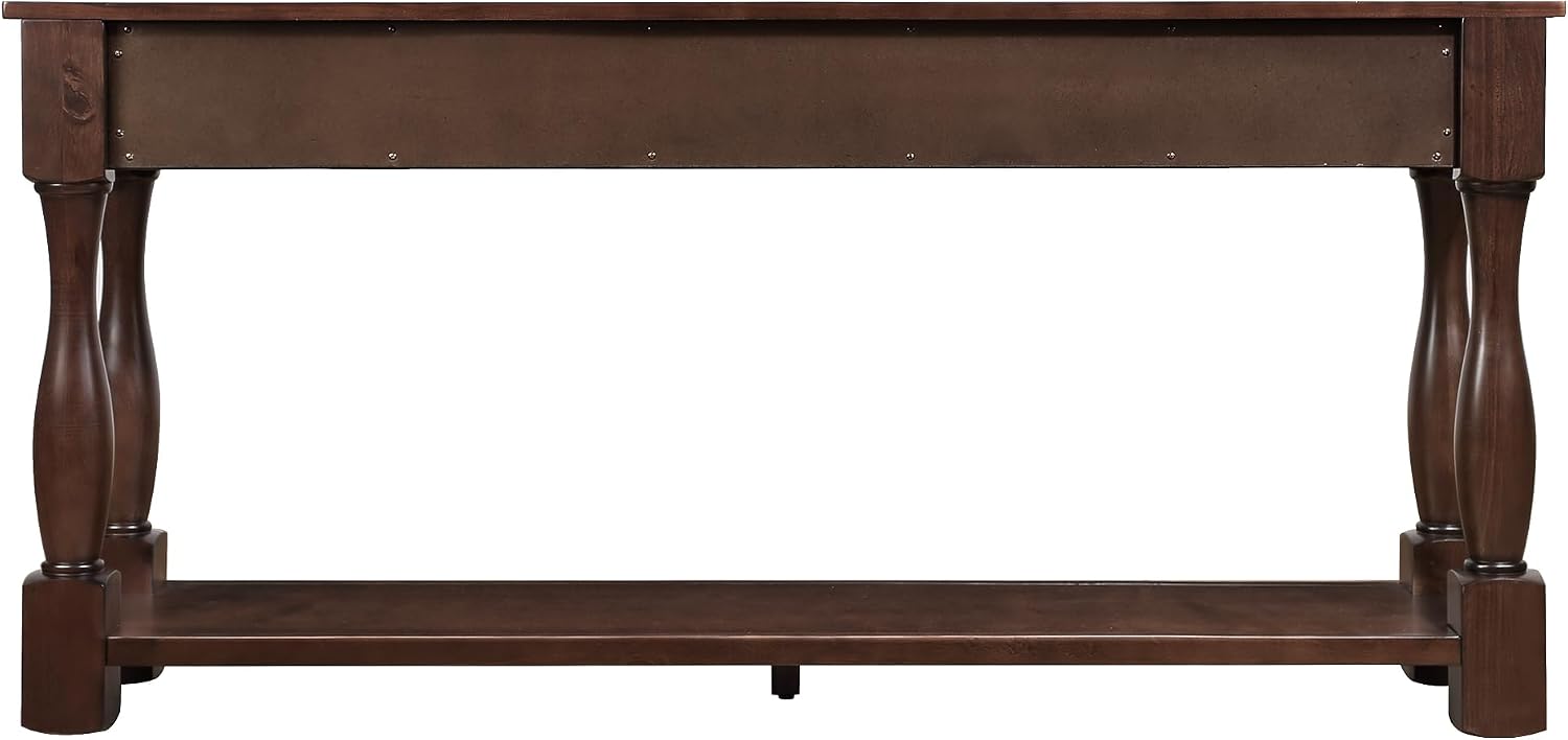 Merax Console Table with 4 Drawers, Retro Entryway Table with Open Storage Shelf for Entryway, Wood Side Table with Thick Legs for Living Room Bedroom, Espresso
